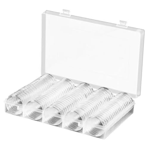 100 cápsulas transparentes para monedas con caja organizadora miniatura 1