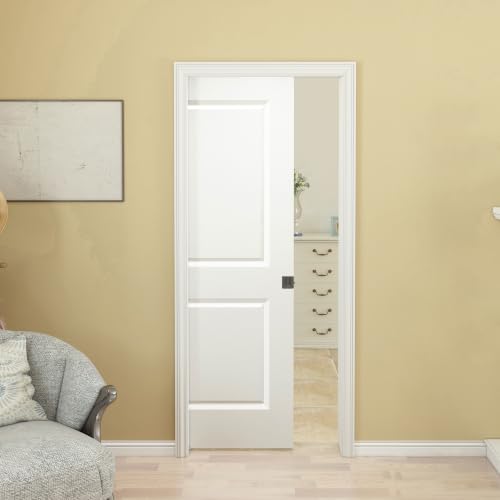 BARNSMITH 32in x 80in Raised 2-Panel White Paintable Sliding Pocket Door