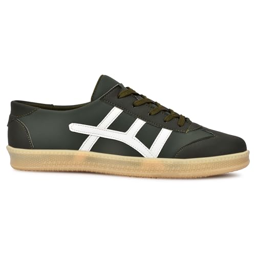 Image of Leatherkraft Men Low-Top Lace-Up Sneakers Olive