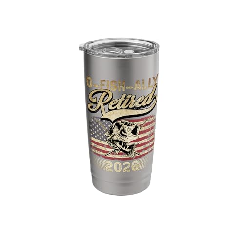 Vintage Retirement Gift O-Fish-Ally Retired 2026 Fishing Men Stainless Steel Insulated Tumbler