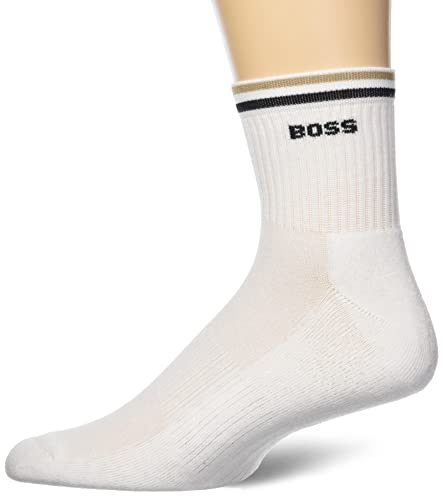 BOSS Men's Iconic Ribbed Ankle Socks, Bright White, 7-13