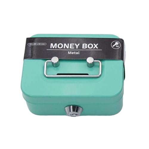 Petite caisse à clé avec serrure - Tirelire en métal, Coffre-fort, Organiseur de monnaie, avec 2 clés, Organiseur de monnaie sécurisé avec poignée, pour adultes et enfant 4.5 x 3.3 x 2.3