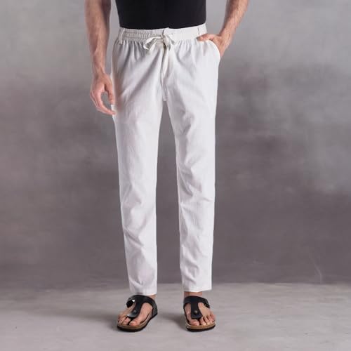 MUSE FATH Men’s Linen Loose Beach Pants-Lightweight Summer Trousers-White-S — view 6
