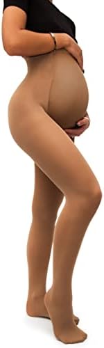 sofsy Women Opaque Maternity Tights - Stretchy Pantyhose for Pregnancy 50 Den [Made in Italy] Camel Brown - Plus Size XL