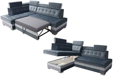 5. Bild von Robin Paris Ecksofa mit Schlaffunktion Bettkasten 5 Verstellbare Kopfstützen Sofa L-Form Schlafsofa Freistehende Eckcouch Schlafcouch Wohnzimmermöbel Wohnlandschaft Schwarz Creme Ecksofa Links