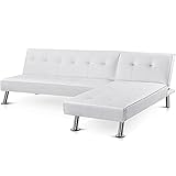 Yaheetech L-förmiges Sofa-Set Verstellbarer 4-Sitzer Sofa 2er Ecksofa Schlafsofa Schlafcouch Bettsofa Gästebett Klappsofa Ruhesessel mit Schlaffunktion im Wohnzimmer/Schlafzimmer weiß