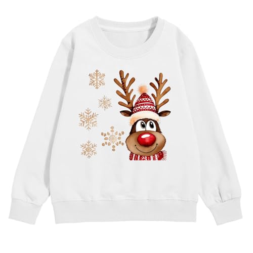 Sudaderas de Navidad para niños, con estampado de dibujos animados, casuales, ligeras, de manga larga, divertidas, árbol de Navidad, cuello redondo, ropa de calle para niños, blanco, 6-7 años