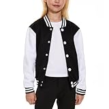 Kids Baseball Jacket School Varsity Uniform Casual Sweatshirt Girls Sweater Jacket Baseball Solid Color