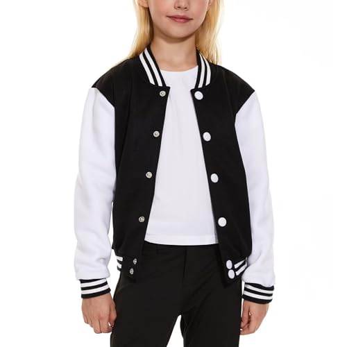 Image of ACEFAST INC Kids Baseball Jacket School Varsity Uniform Casual Sweatshirt Girls Sweater Jacket Baseball Solid Color