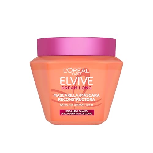 L'Oréal Paris, Mascarilla Reconstructora, Salva tus últimos 10cm , Reduce Puntas Abiertas en 1 Uso, Con Aceite de Ricino, Para Cabello Largo y Dañado, Elvive Dream Lengths, 310 ml
