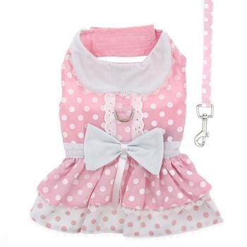 Doggie Design Pink Polka Dot And Lace Dog Harness Dress Set Xs #TOP1