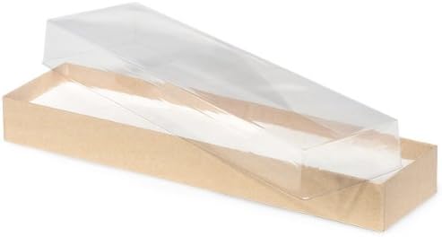 Pack of 100, 8 x 2 x 1" Clear Lid Display Boxes w/Kraft Bases Perfect for Greeting Cards, Stationery, Packaged Gourmet Products & Bath & Body