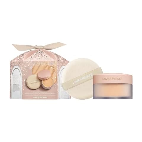 Laura Mercier Translucent Loose Setting Powder & Puff Set Divinely Flawless: 24 HR Shine Control, Soft Matte Finish, Long Lasting Wear, Best for Normal to Oily Skin, Honey Cover