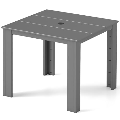 Image of GREENVINES HDPE Outdoor Dining Table w /Umbrella Hole for 4, Gray