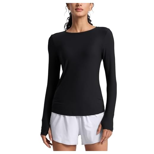 CRZ YOGA Womens Cloudweight Long Sleeve Workout Tops Lightweight Athletic Basic Shirts Soft Casual T-Shirt with Thumb Hole Black Large