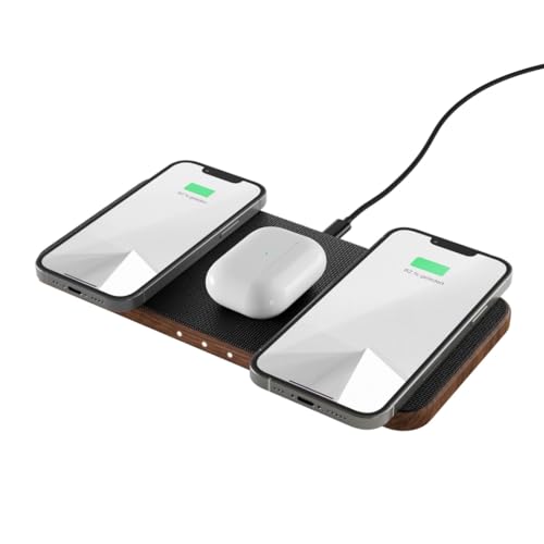 Woodcessories - Wireless Charger induktive 3 in 1 Ladestation aus Holz - inklusive 45W Schnelladegerät Netzstecker | Ladegerät aus Holz kompatibel mit Allen Qi-fähigen Endgeräten (Walnuss)