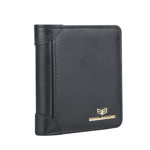 RFID Blocking Vintage Short Wallets for Men Genuine Leather Card Holder Simple Thin Bifold Wallet 3001 (Black)