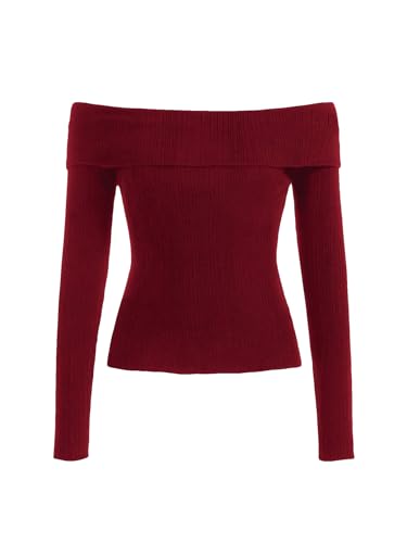Image of SOLY HUX Women's Off Shoulder Sweaters Long Sleeve Ribbed Knit Slim Fitted Pullover Tops
