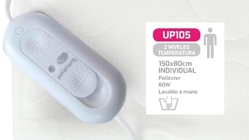 Wärmeunterbett Elektrisch Einzelbett | Größe 150 x 80 cm | 2 Temperaturstufen | Heizunterbett aus 100% Polyester | Elektrischer Matratzenbezug | Pekatherm UP1052