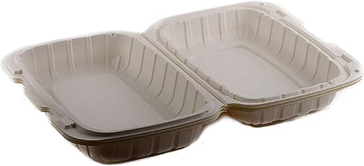 Miniatura 3 de VeZee Recipientes de alimentos biodegradables reciclables rellenos de minerales ecológicos de 9 x 6 con tapa con bisagras de concha  Para llevar,