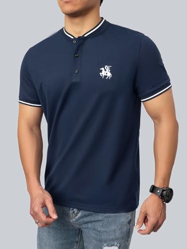 Lymio Men Regular Fit T-Shirt (Polo-06-10-White + Navy Blue-2XL)