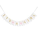 It's A Girl Banner Laser Cut Felt 50 inches wide - Pink White Gold Shimmer Glitter Hearts and Polka Dot