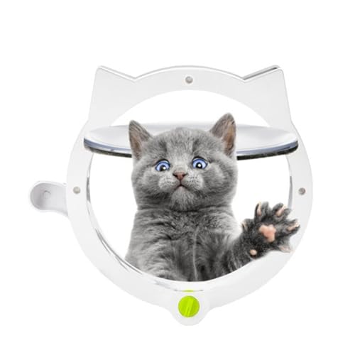 Cyrank Cat Door, Interior/Exterior, White, ABS Plastic, Safe, 4 Locking Modes, Automatic, Small (6x9 inches)