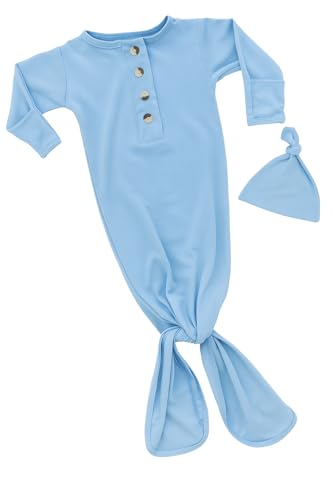 Image of Stroller Society Newborn Knotted Baby Gown and Hat Set for Baby Boy or Baby Girl