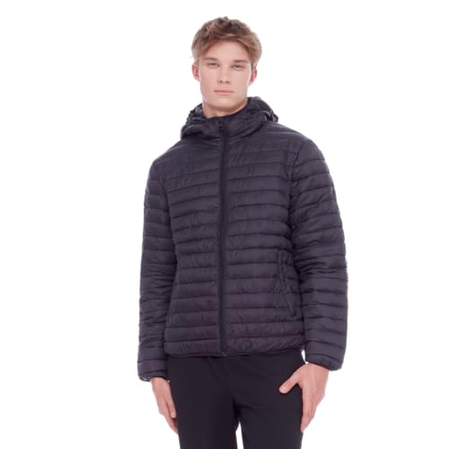 ALPINE NORTH Yoho Men’s Vegan Down - Lightweight, Weather-Resistant Packable Puffer Jacket For Men with Hood & Carry Bag (Black,L)