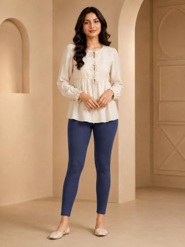 Image of Women's Cotton Lycra Ankle Length Leggings | Regular Rise, Soft 4 Way Stretch Fabric | Casual & Ethnic Wear