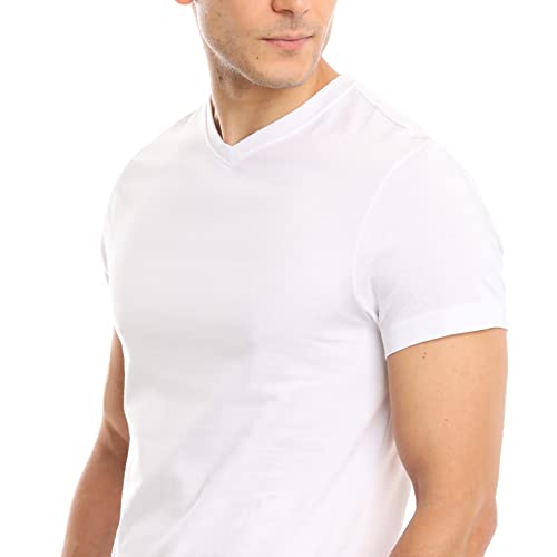 Mens Cotton V-Neck T-Shirt (Slim Fit) | White V Neck Undershirt, Tag Free (6 Pack) | Ultra Soft, Breathable (Made in Egypt)2