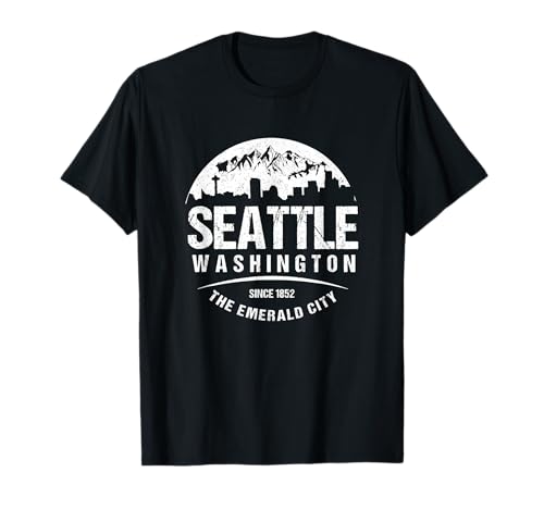 Souvenir retro de arte grunge con el horizonte de la ciudad de Washington de Seattle Camiseta
