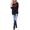 Blooming Jelly Women’s Color Block Plaid Shirt Crewneck Sweatshirt Elbow Patches Pullover Sweatshirt Top