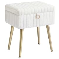 SONGMICS Schminktisch-Stuhl, Hocker mit Stauraum, Schminkhocker, Fußhocker, Metallbeine, gepolstert, verstellbare Füße, Wohnzimmer, Schlafzimmer, Ankleidezimmer, cremeweiß LOM505WZ02
