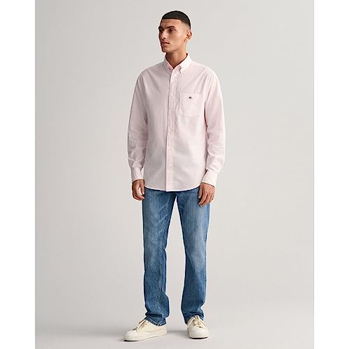 Gant Reg Poplin Stripe Shirt, Camicia Elegante Uomo, Rosso ( Light Pink ), L - 3
