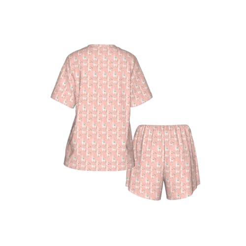 Ensemble pyjama manches courtes femme respirant et confortable rose camel