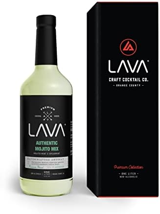 LAVA Premium Authentic Mojito Mix, Made with Real Lime Juice, Mojito Mint, Spearmint, Demerara, Cane Sugar, Refreshing Rum Mojito Mixer. Ready to Use. 1-Liter (33.8oz) Glass Bottle