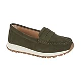 Women's Genuine Suede Loafer Cushioned Chunky Sole Slip-On Shoes (Olive, UK Footwear Size System, Adult, Women, Numeric, Medium, 5)