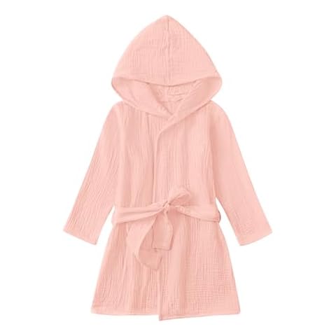 TADO MUSLIN Toddler Bathrobe, Lightweight Cover-Up for Kids Soft and Breathable Organic Cotton Robe for Baby, Boys& Girls Hooded Towel, 2-4T, Tender Peach Robes Cover