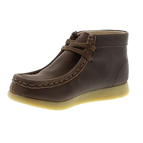 FOOTMATES Wally Lace-Up Wallabee Leather Moccasin Chukka Kids Hiking Boots with Wide Toe Box and Custom-Fit Insoles, Non-Marking Outsoles - Brown Oiled, 9 Toddler (1-4 Years)
