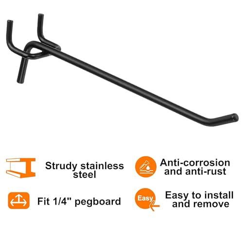 Nivithi 60 Haken für perforierte Paneele, 15 cm/10 cm/5 cm – ideal zum Organisieren von Werkzeugen auf Lochwand und Wand-Werkzeughalter, robuste Lösung für Werkstatt und Geschäft, Lochabstand 2,5 cm