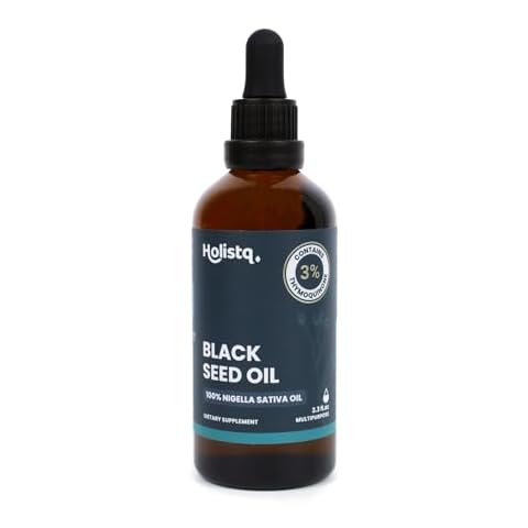 HOLISTQ Black Seed Oil Liquid Drops 3% Thymoquinone 100mL High Potency Black Seed Oil Cold Pressed Black Cumin Nigella Sativa for Immune Support, Heart Health, Skin & Hair | Non-GMO Vegan Omega 369 Cover