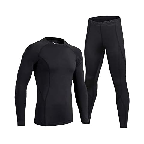 Boys Girls Thermal Underwear Base Layers Compression Leggings and Long Sleeve Shirts Set (Black,12-13 Years) Cover