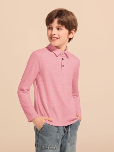 Image of Haloumoning Boys Long Sleeve Polo Shirts Kids Button School Uniform Tops 5-14Y