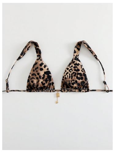 WDIRARA Women's Sexy Leopard Print Halter Triangle Bikini Top Swimsuit Tops2