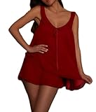 TUWIXIUW Women Ruffle Pajama Sets 2 Piece Valentines Red Scoop Neck Sleeveless Bobydoll Tops Pj Shorts Set Holiday Sexy Sleepwear(Red,M)