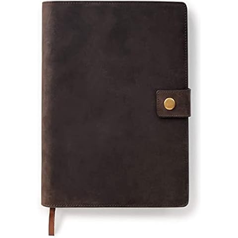 CASE ELEGANCE Full Grain Premium Leather Refillable Journal Cover with A5 Lined Notebook, Pen Loop, Card Slots, Brass Snap Cover