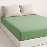 Sábana Bajera Ajustable Cama 180x190 cm - Ropa de Cama de Microfibra Suave - Altura 30 cm - Transpirable y Fácil de Lavar - Verde Claro