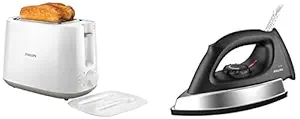 Philips GC181 Heavy Weight 1000-Watt Dry Iron & Daily Collection HD2582/00 830-Watt 2-Slice Pop-up Toaster (White)