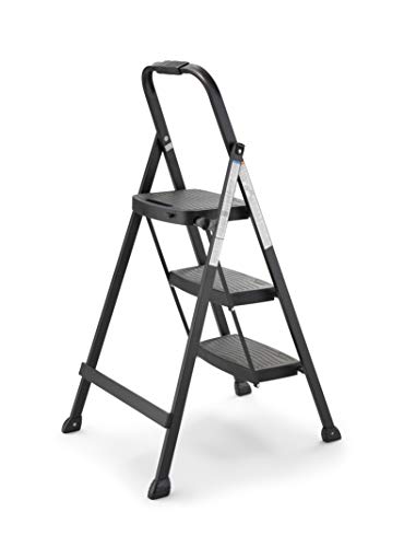 Rubbermaid 3-Step Steel Ladder, Folding Step Stool with Hand Grip and Non-Slip Feet, Black, Tested to ANSI US Safety Standards, No Assembly Required - Image 2